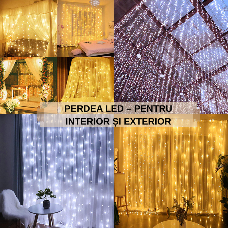 INSTALAȚIE TIP PERDEA  3Mx3M – 300 LED-URI MULTICOLOR, 8 MODURI, EXTERIOR / INTERIOR+TELECOMANDA