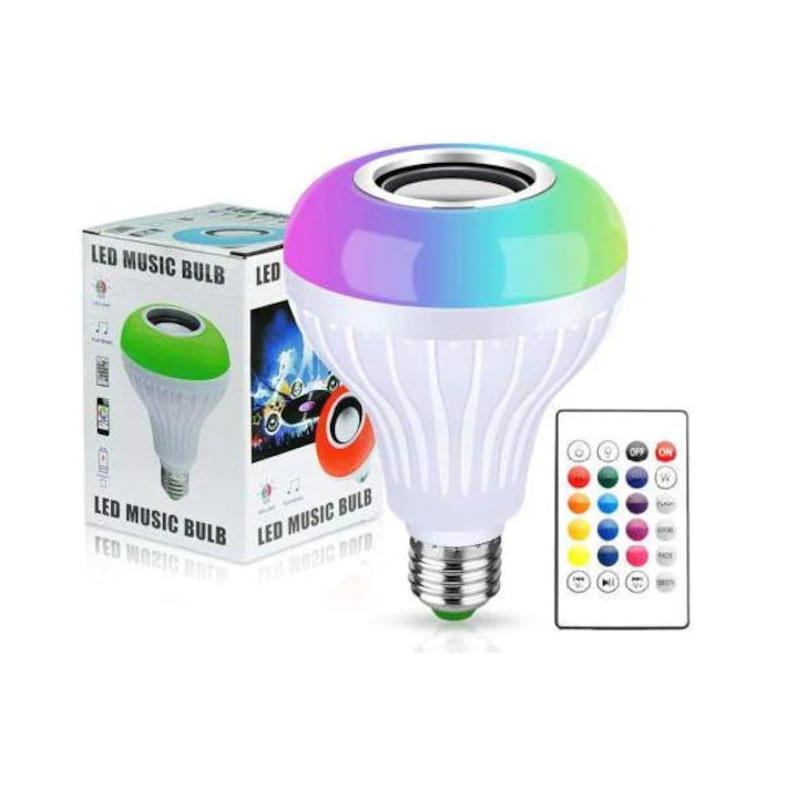 Pachet 1+1 Bec Muzical Inteligent LED cu Bluetooth și Telecomandă – Multicolo